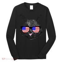 USA Cat Wearing American Flag Glasses Long Sleeve Shirt thumb 0