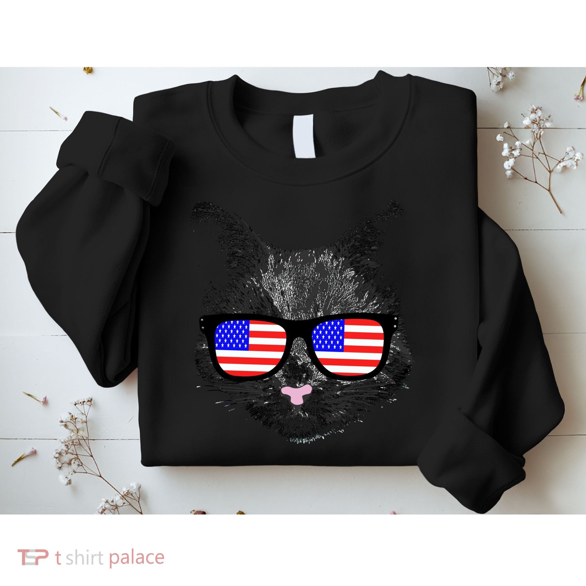 USA Cat Wearing American Flag Glasses Sweatshirt