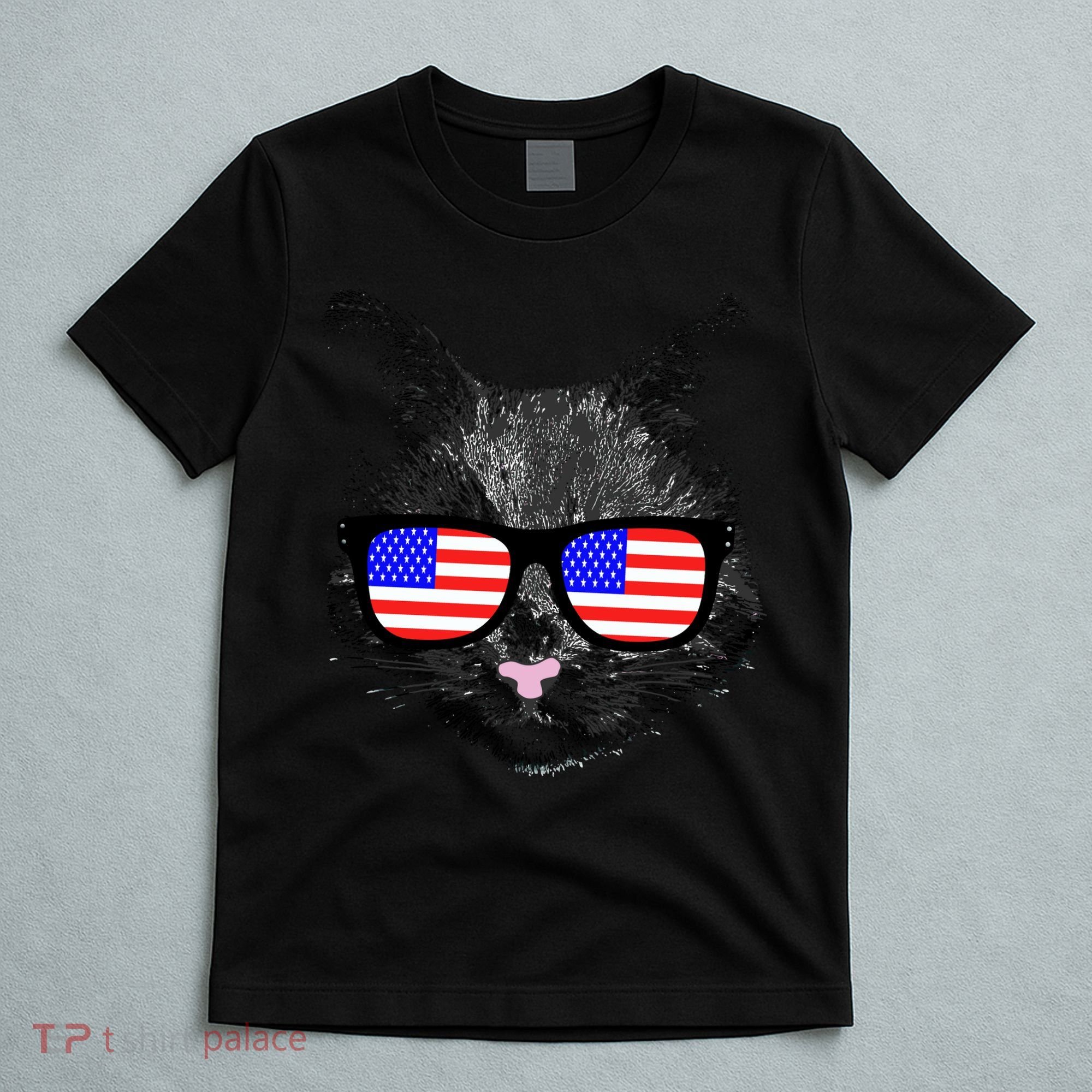 USA Cat Wearing American Flag Glasses T-Shirt