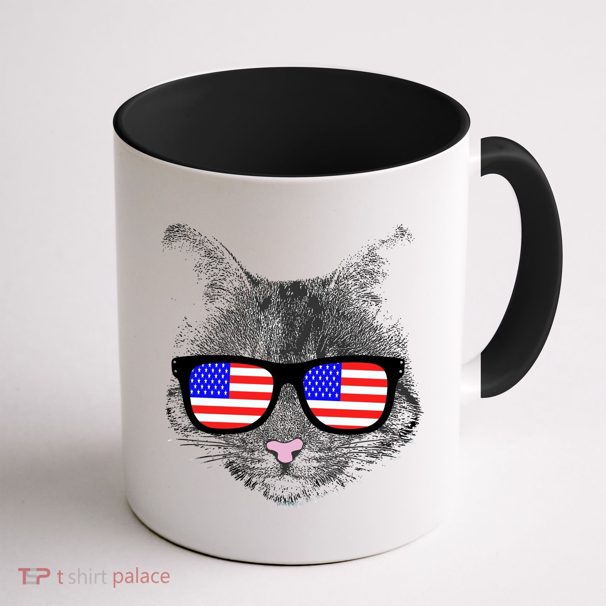 USA Cat Wearing American Flag Glasses Coffee Mug