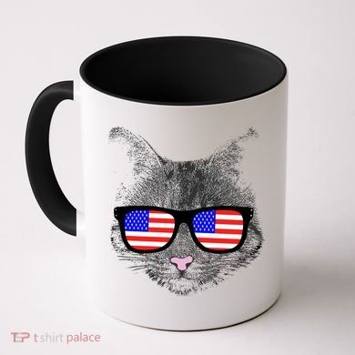 USA Cat Wearing American Flag Glasses Coffee Mug
