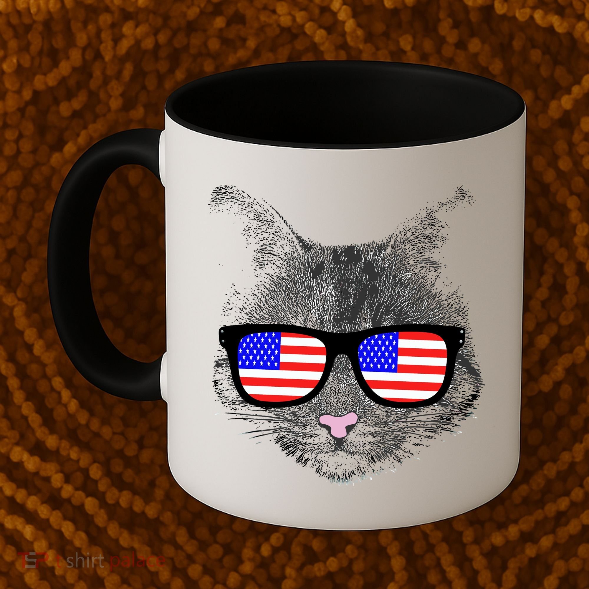 USA Cat Wearing American Flag Glasses Coffee Mug