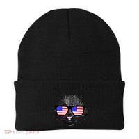 USA Cat Wearing American Flag Glasses Beanie thumb 0