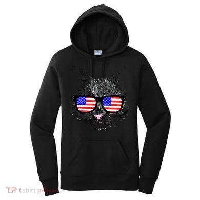 USA Cat Wearing American Flag Glasses Women's Hoodie