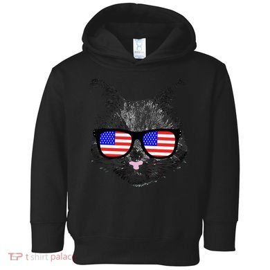 USA Cat Wearing American Flag Glasses Toddler Hoodie