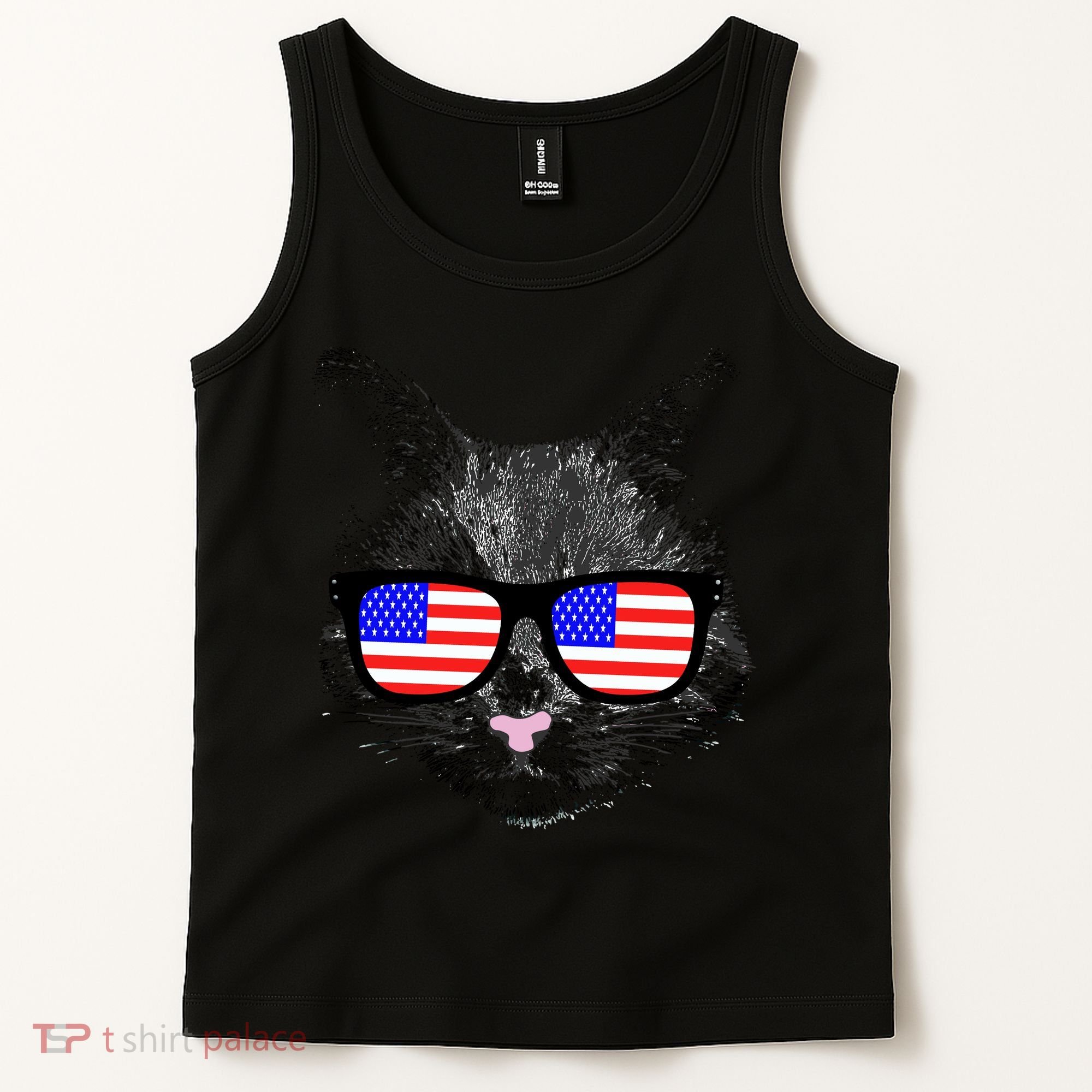 USA Cat Wearing American Flag Glasses Tank Top