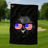 USA Cat Wearing American Flag Glasses Golf Towel thumb 1