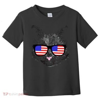USA Cat Wearing American Flag Glasses Toddler T-Shirt