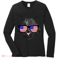 USA Cat Wearing American Flag Glasses Women's Long Sleeve Shirt thumb 0