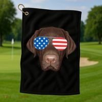 USA Chocolate Lab Dog Golf Towel thumb 1