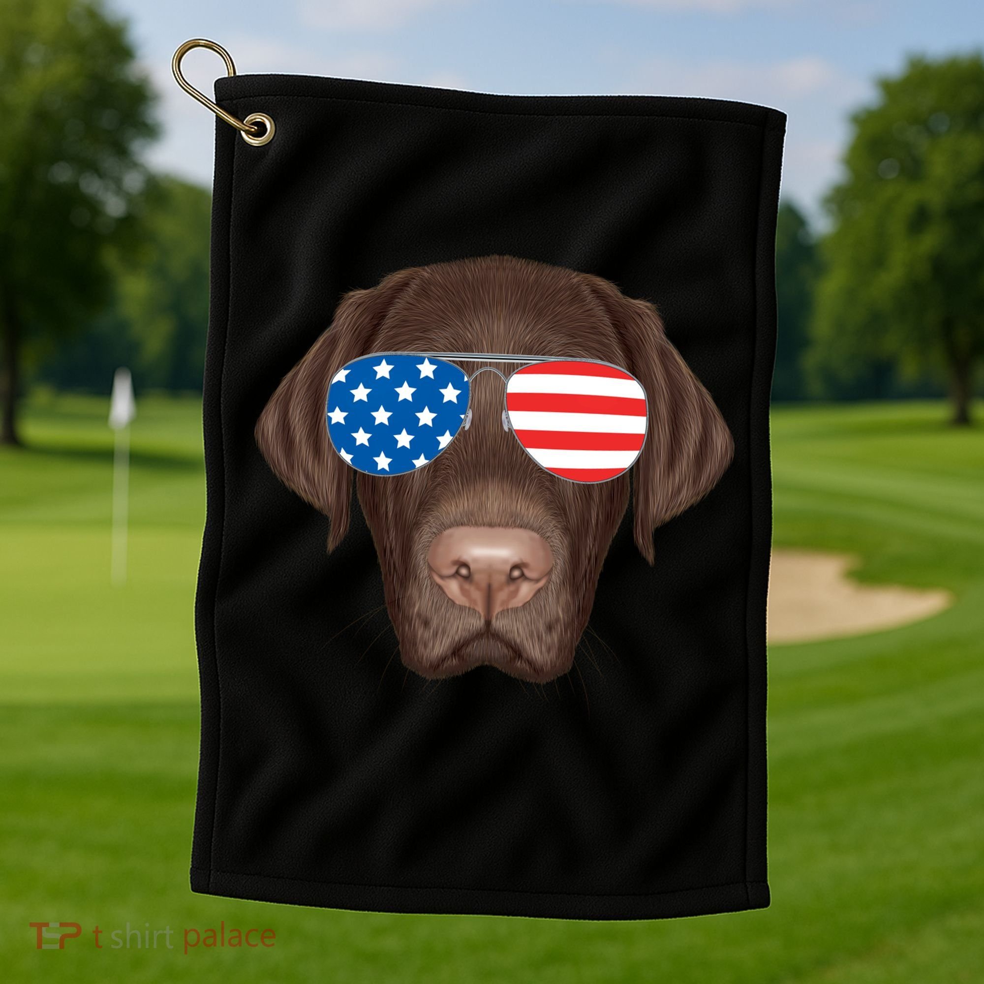 USA Chocolate Lab Dog Golf Towel
