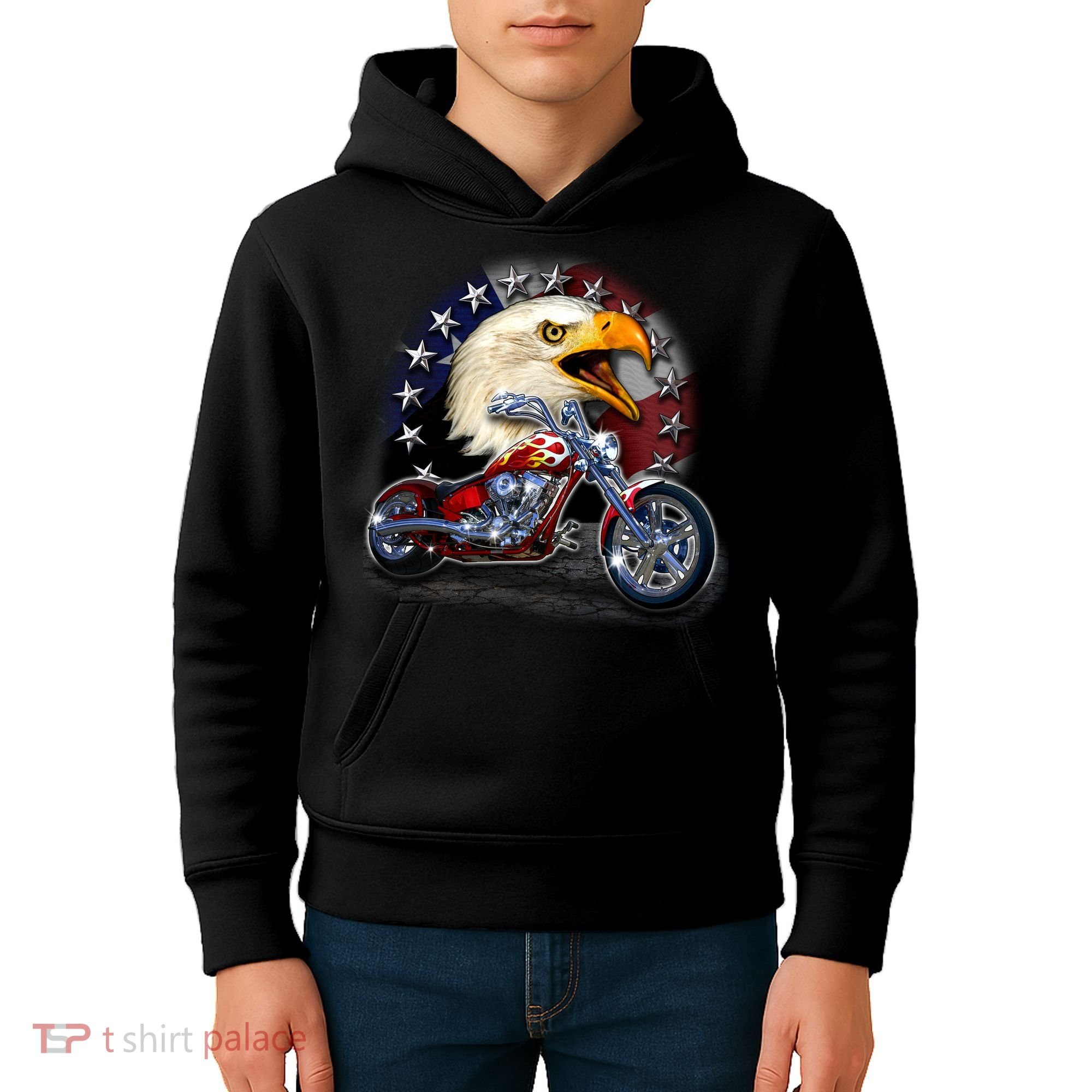 USA Chopper Bald Eagle Muscle Kids Hoodie