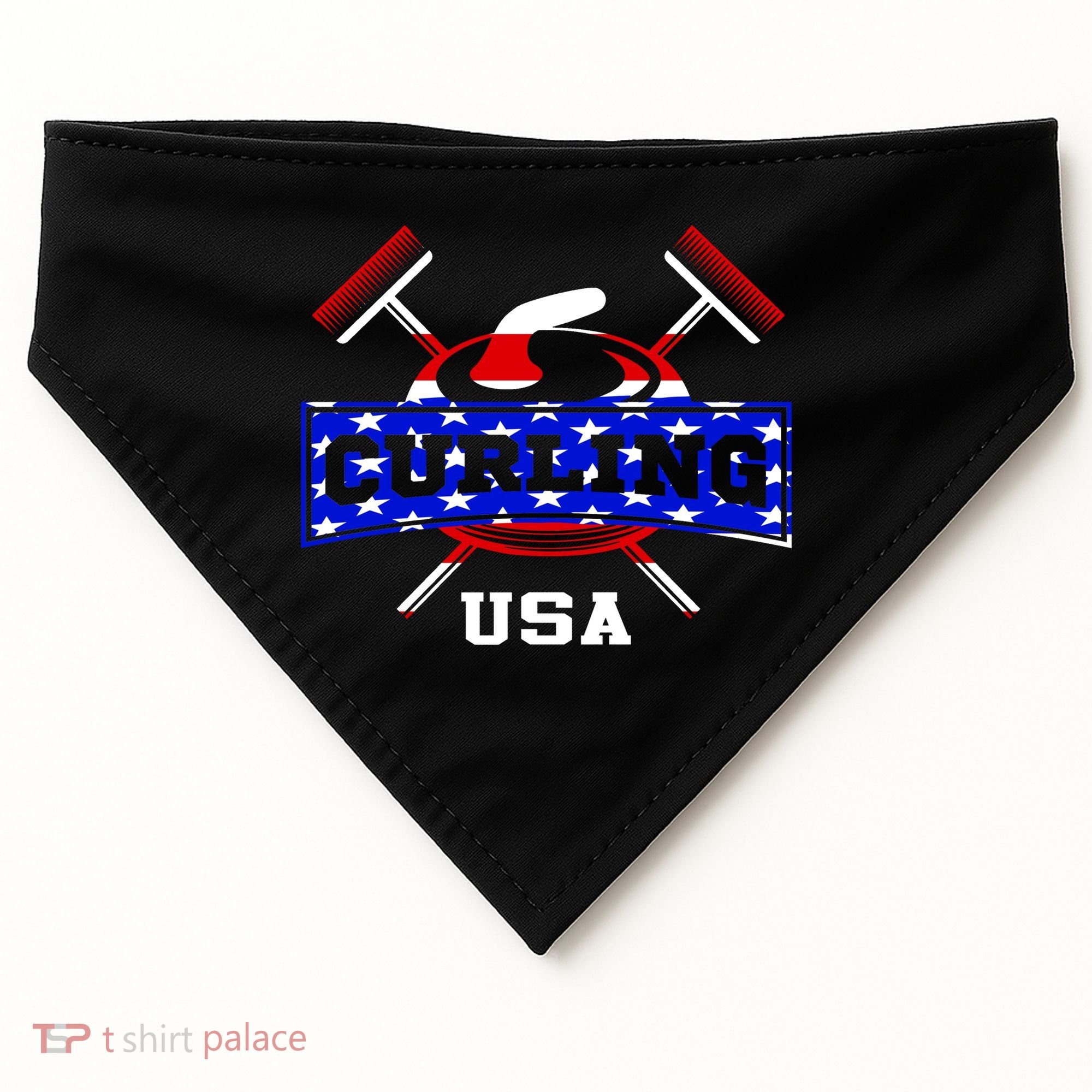 USA Curling Team Champs Winter Sports Games USA-Made Doggie Bandana