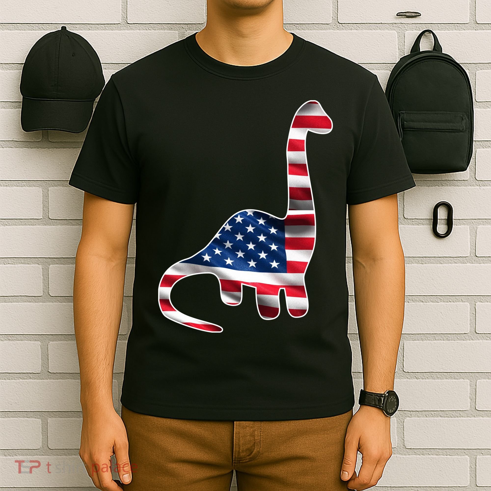 USA Dinosaur American Flag T-Shirt
