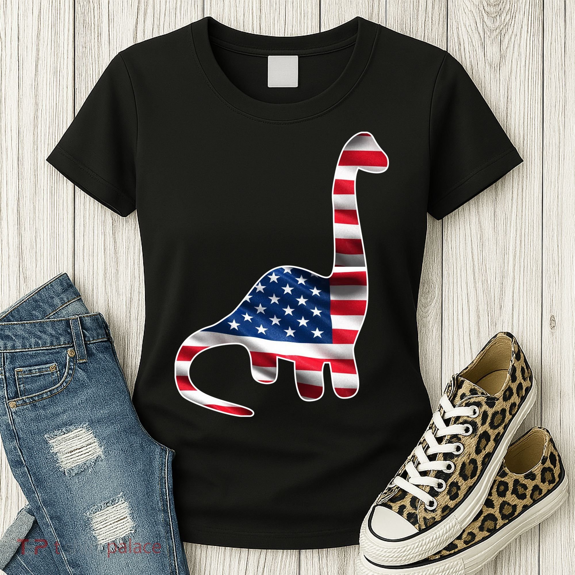 USA Dinosaur American Flag Women's T-Shirt