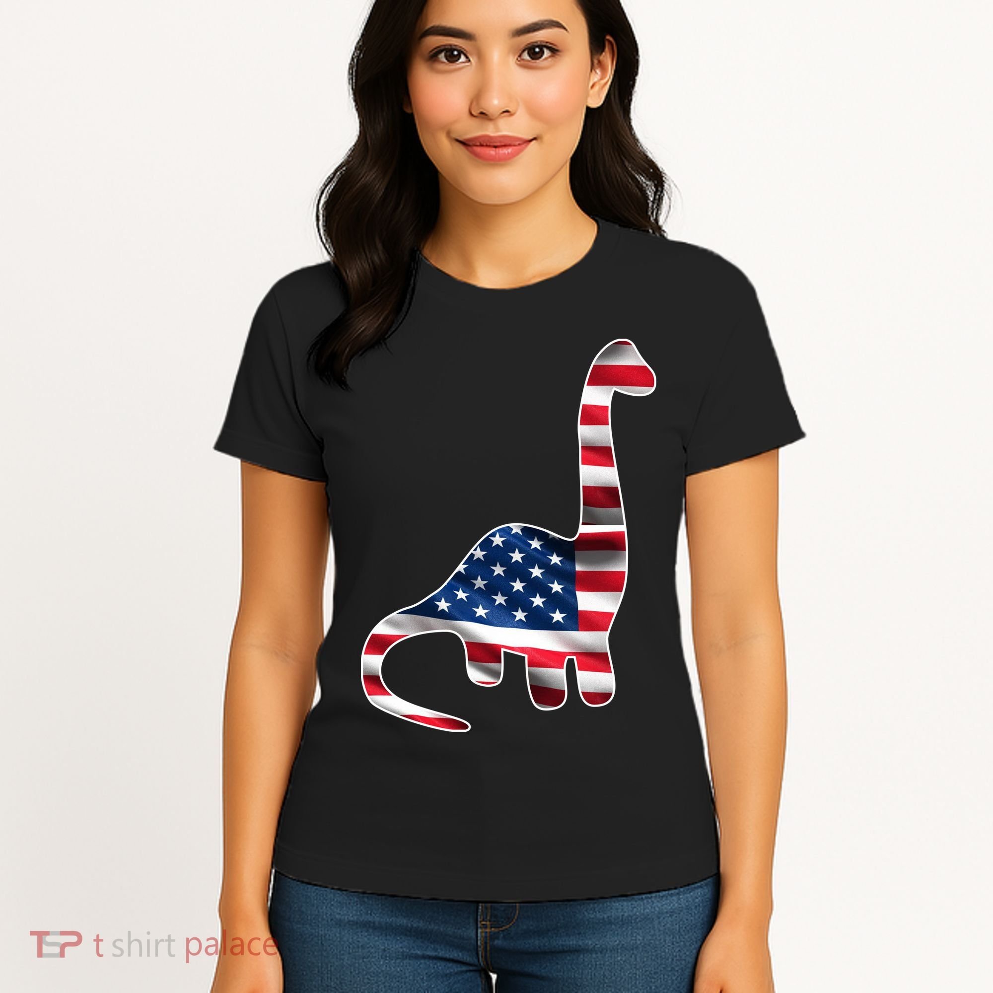 USA Dinosaur American Flag Women's T-Shirt