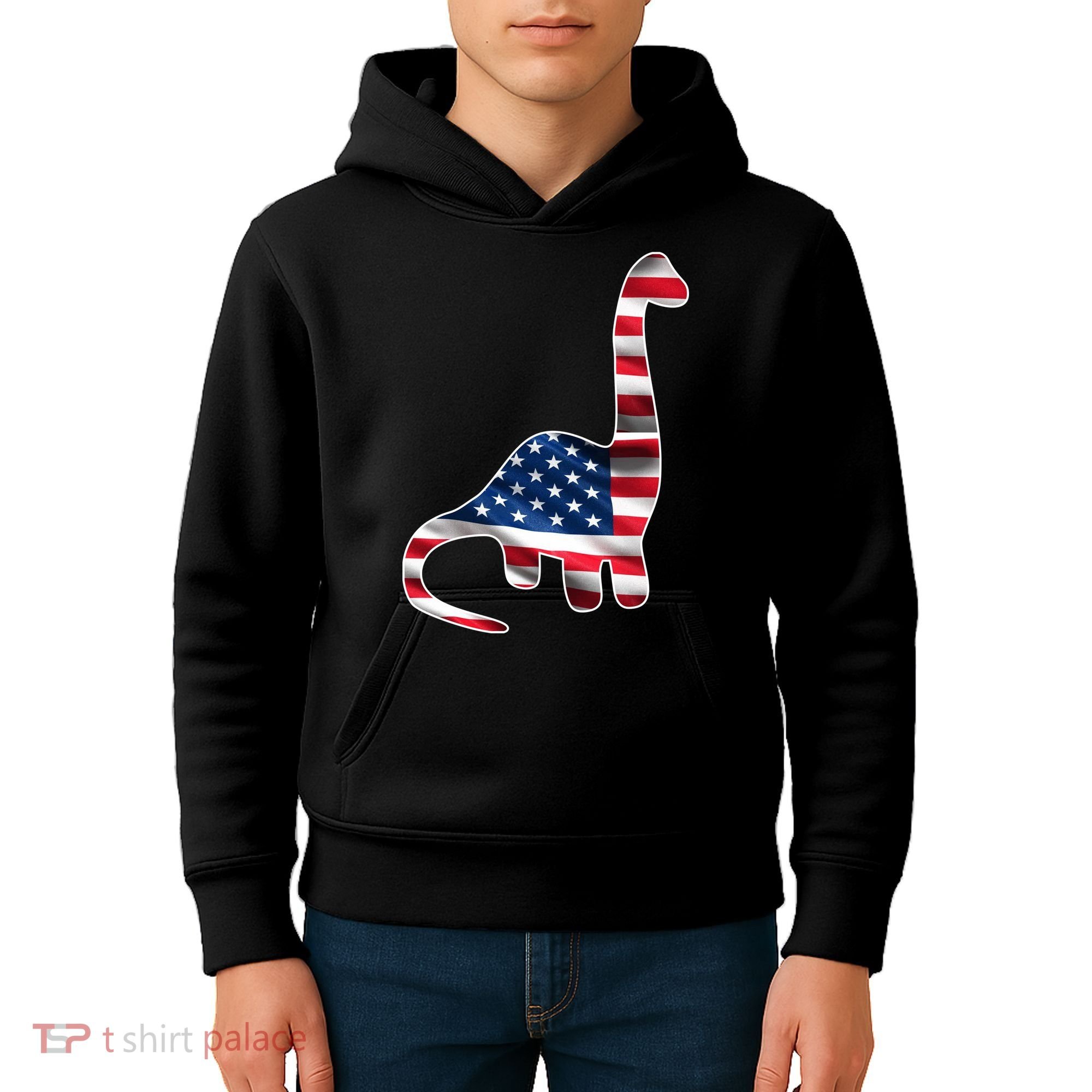 USA Dinosaur American Flag Kids Hoodie