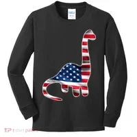 USA Dinosaur American Flag Kids Long Sleeve Shirt thumb 0