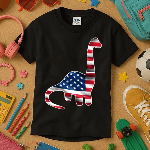USA Dinosaur American Flag Kids T-Shirt