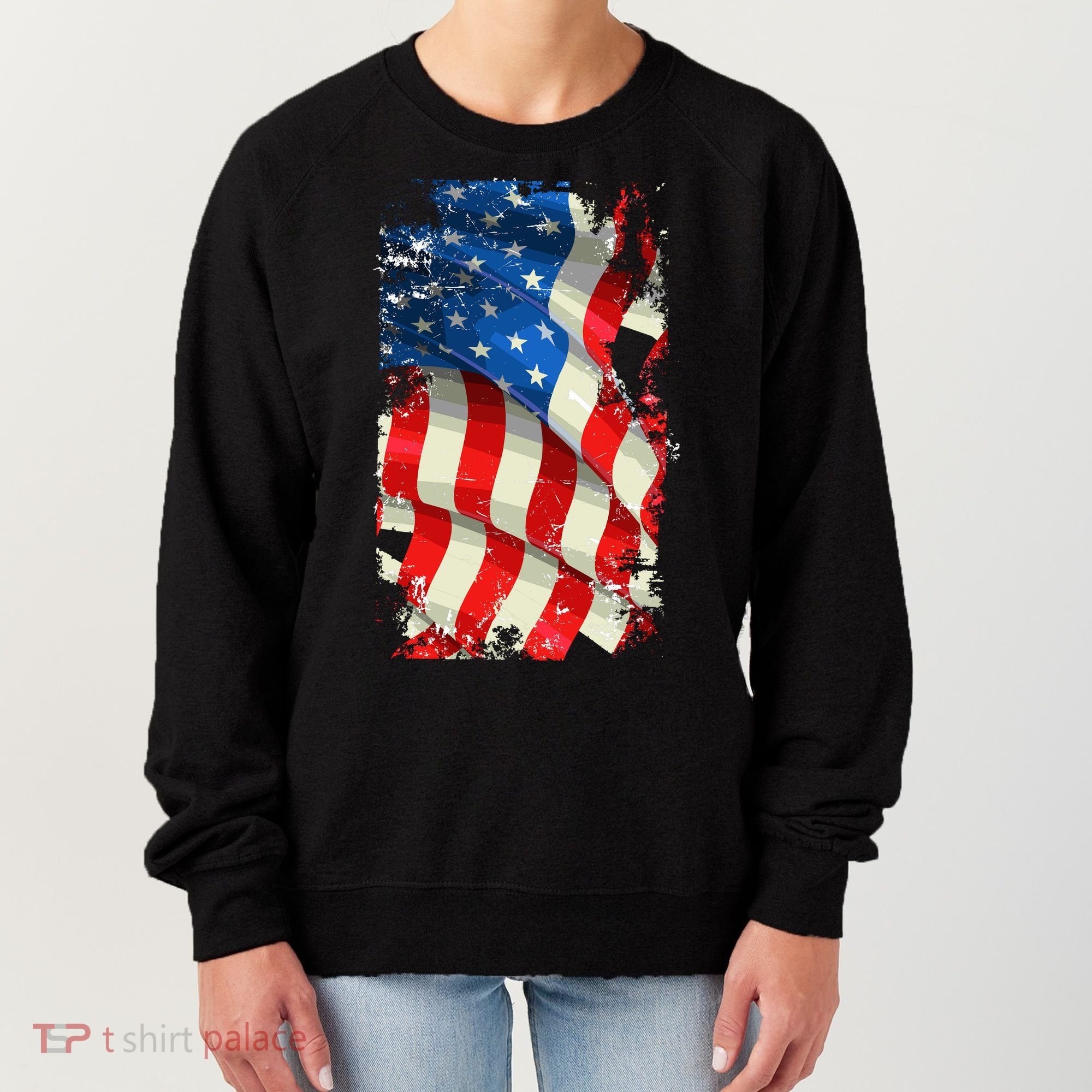USA Distressed Waving American Flag Women's Sweatshirt