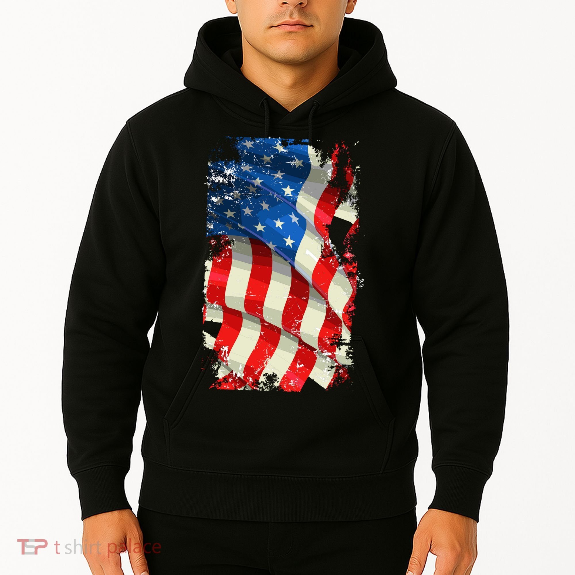 USA Distressed Waving American Flag Hoodie