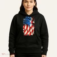 USA Distressed Waving American Flag Hoodie thumb 5