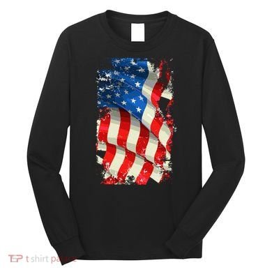 USA Distressed Waving American Flag Long Sleeve Shirt