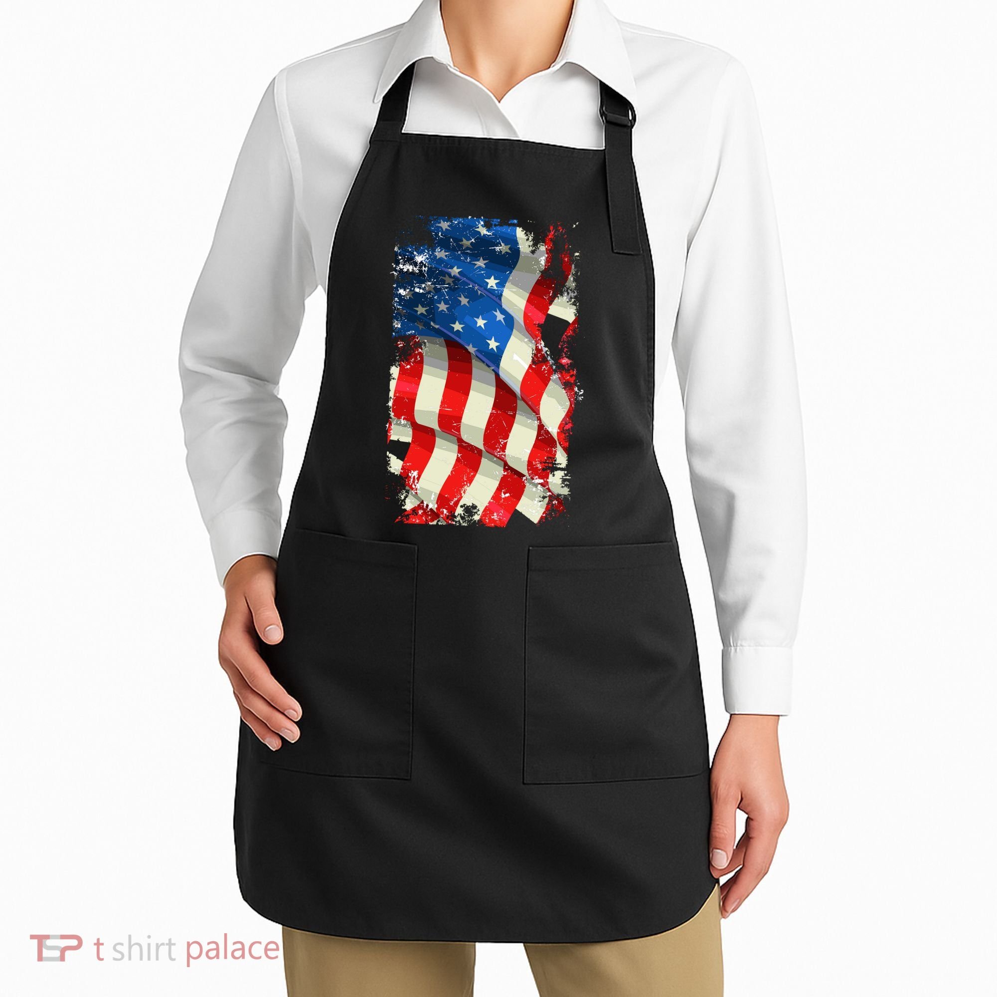 USA Distressed Waving American Flag Apron