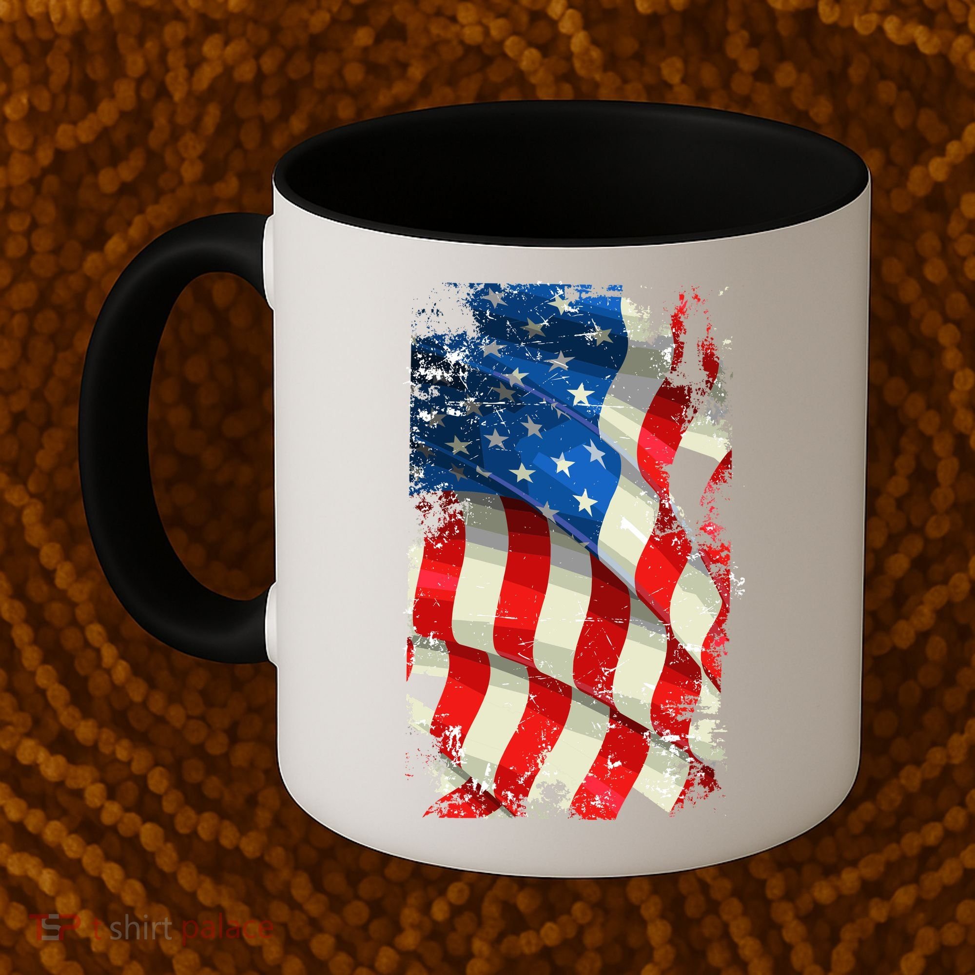 USA Distressed Waving American Flag Coffee Mug