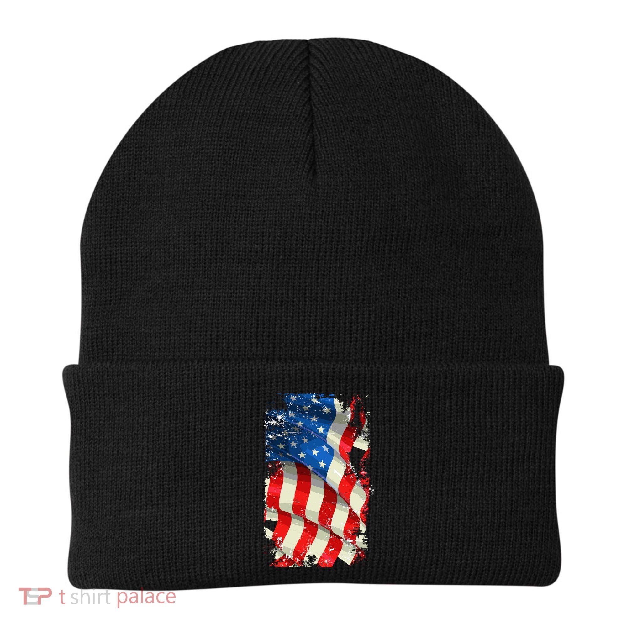 USA Distressed Waving American Flag Beanie