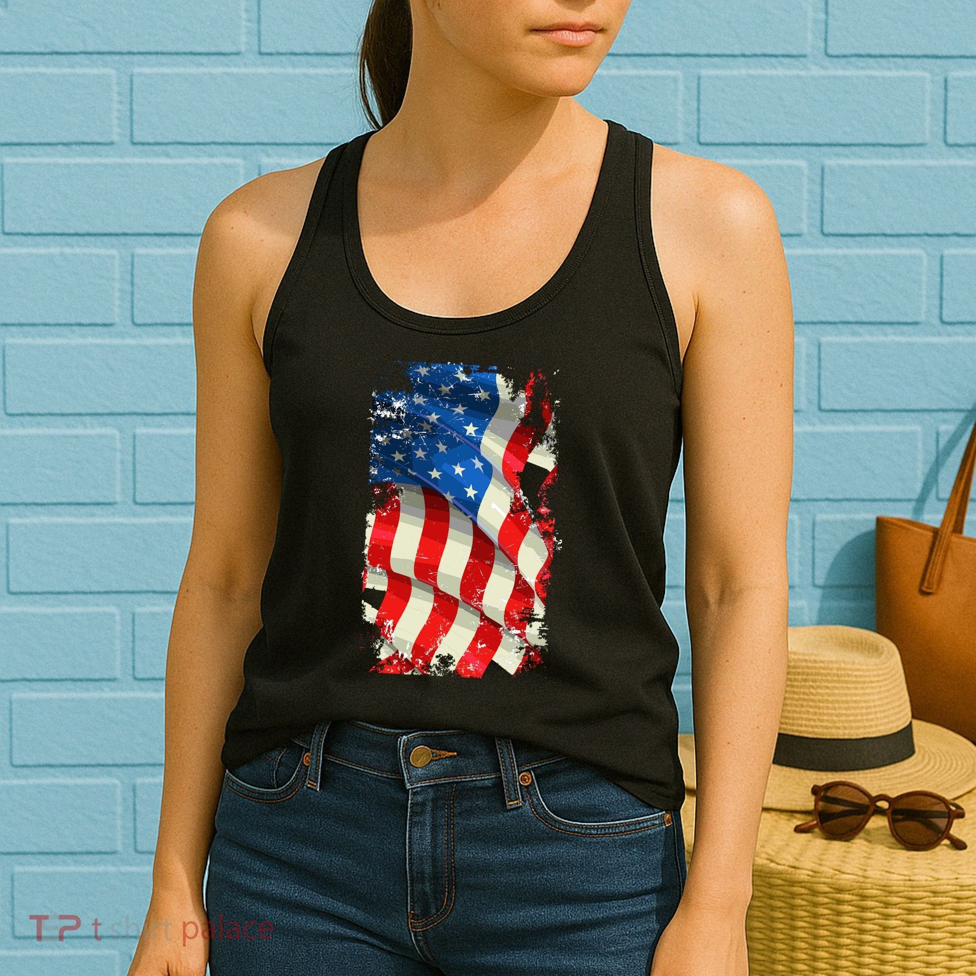USA Distressed Waving American Flag Women's Tank Top
