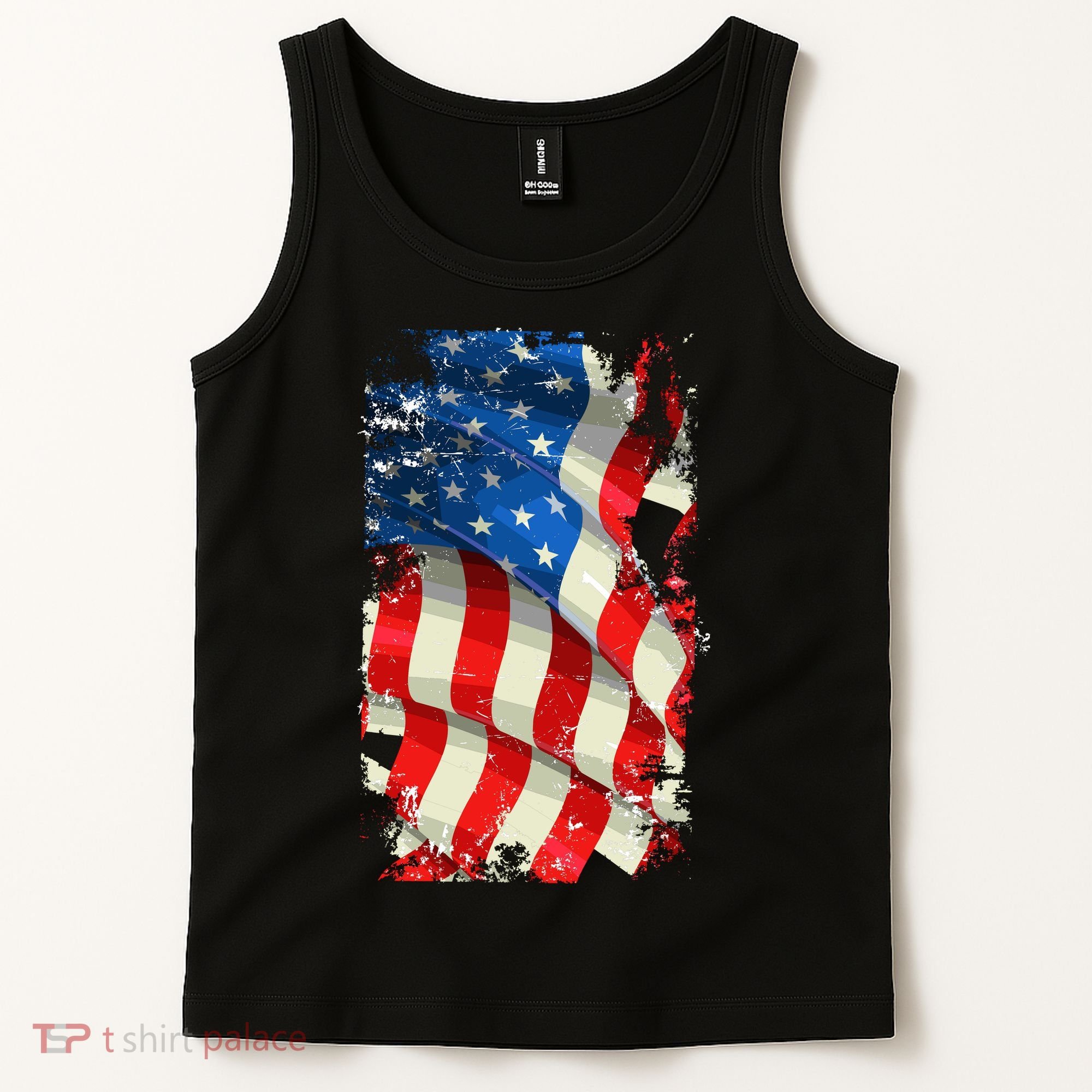 USA Distressed Waving American Flag Tank Top