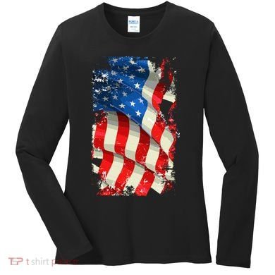 USA Distressed Waving American Flag Women's Long Sleeve Shirt