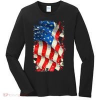 USA Distressed Waving American Flag Women's Long Sleeve Shirt thumb 0