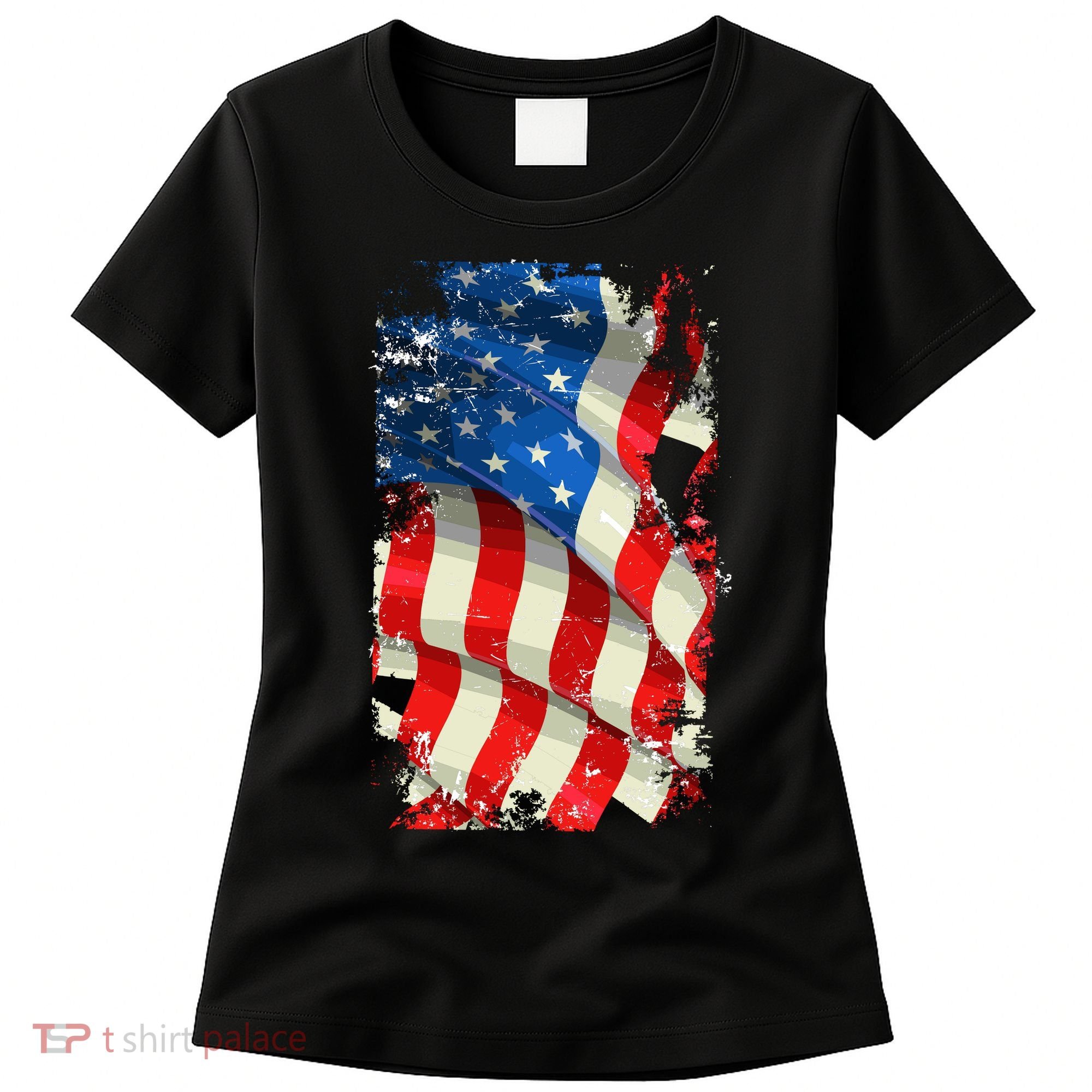 USA Distressed Waving American Flag Women's T-Shirt