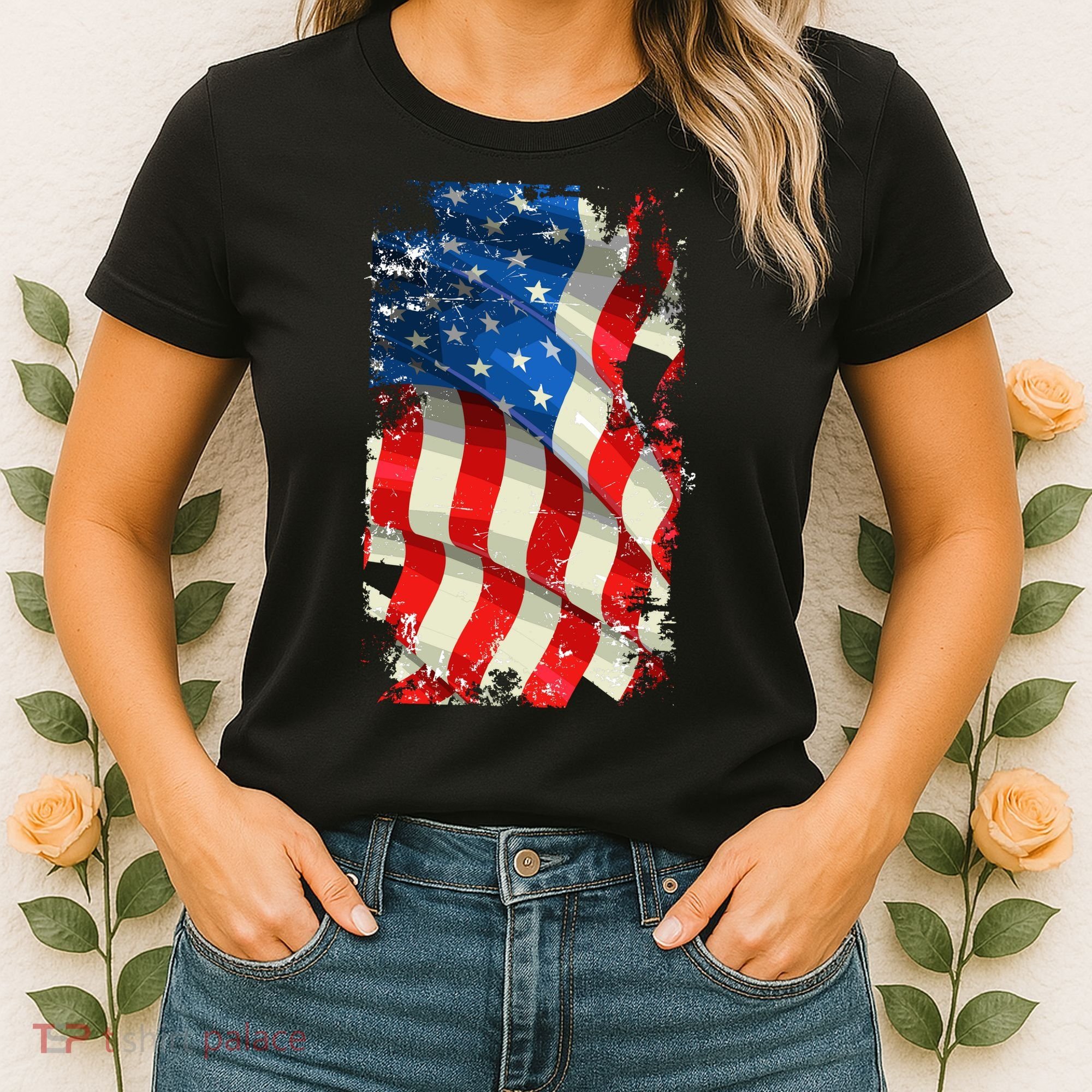 USA Distressed Waving American Flag Women's T-Shirt