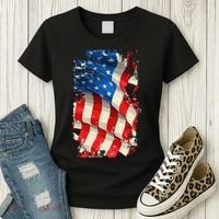 USA Distressed Waving American Flag Women's T-Shirt thumb 3