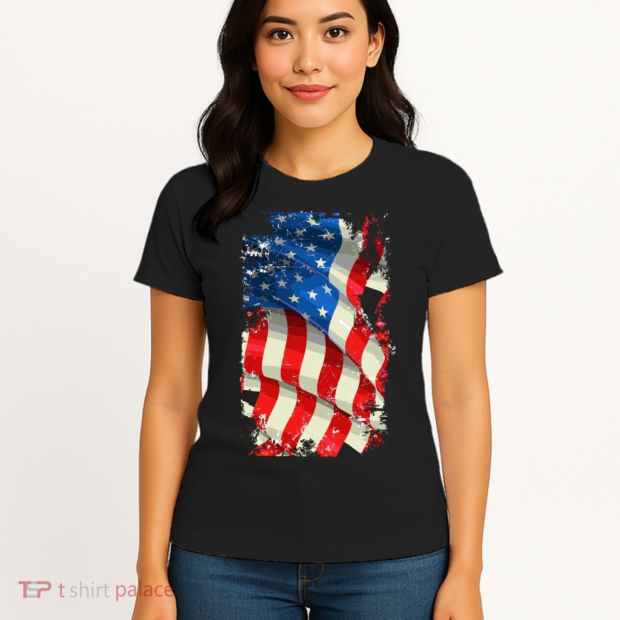 USA Distressed Waving American Flag Women's T-Shirt