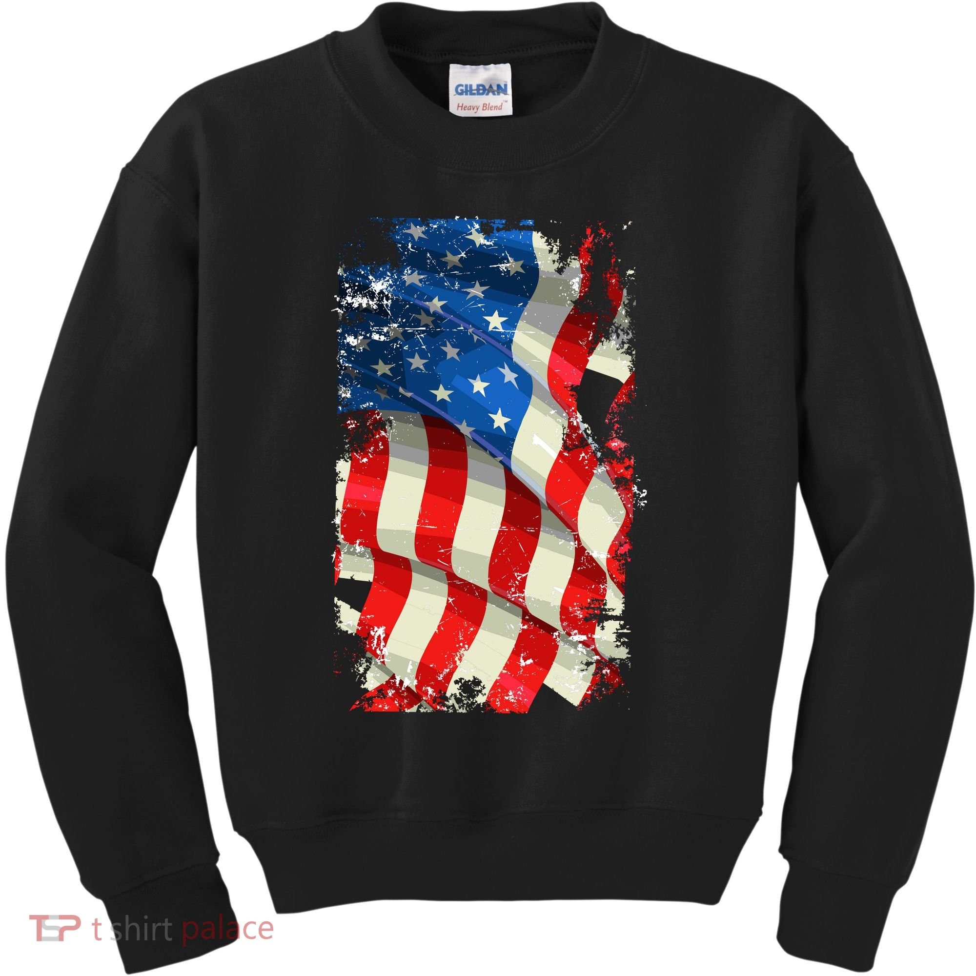 USA Distressed Waving American Flag Kids Sweatshirt