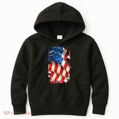 USA Distressed Waving American Flag Kids Hoodie