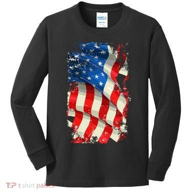 USA Distressed Waving American Flag Kids Long Sleeve Shirt