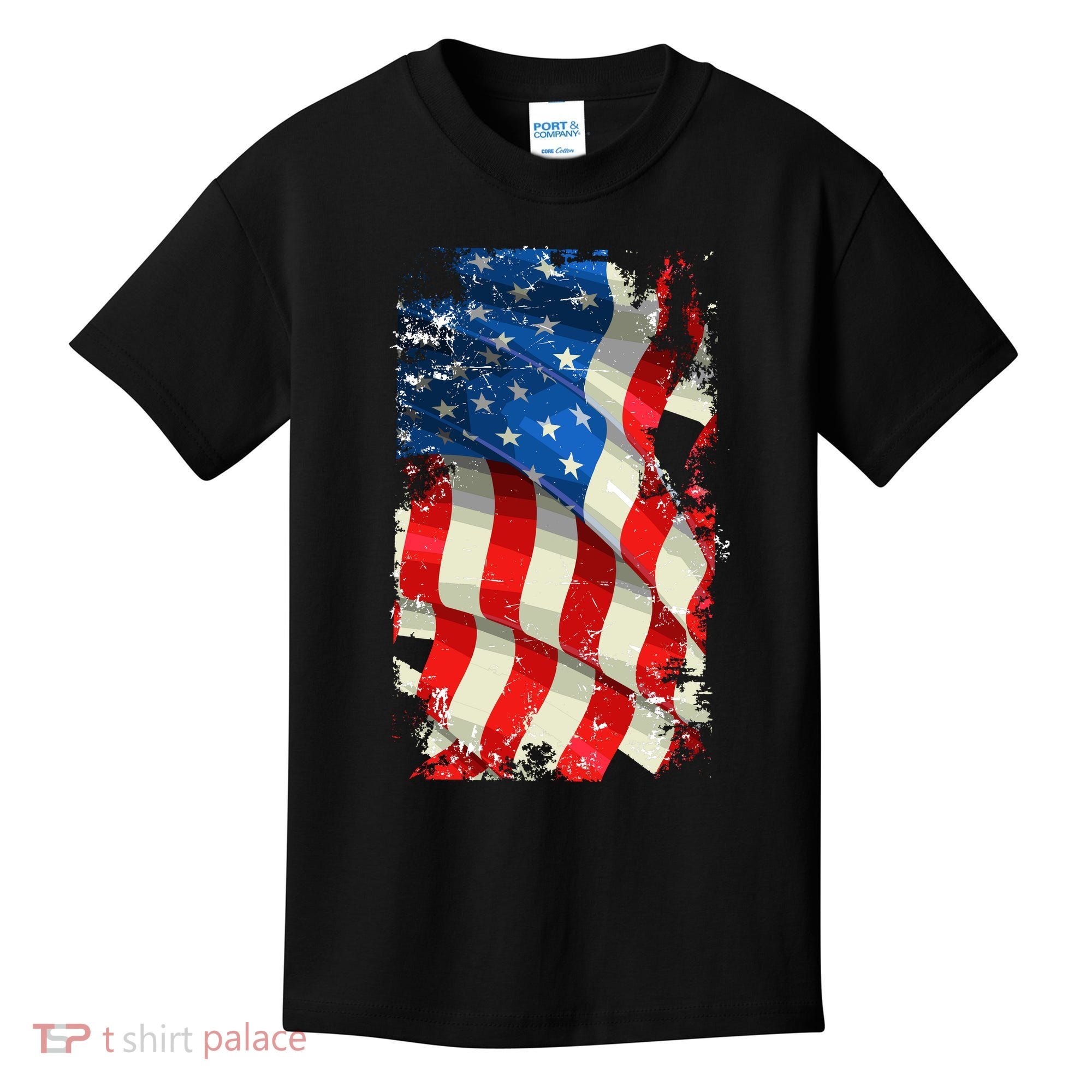 USA Distressed Waving American Flag Kids T-Shirt