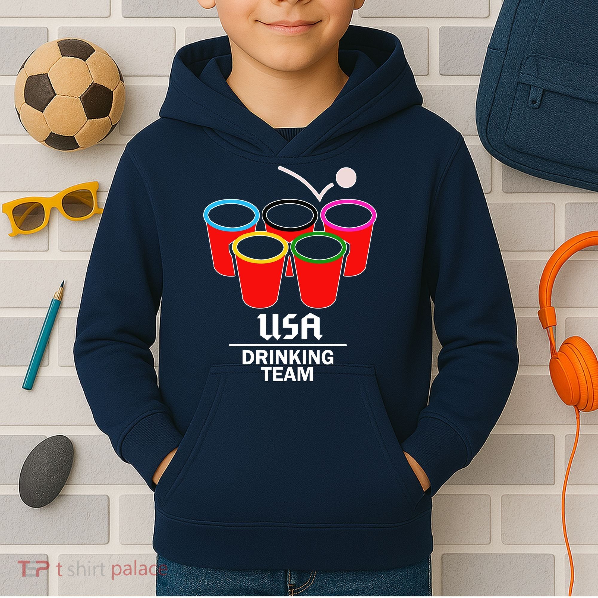 USA Drinking Team Beer Pong Kids Hoodie