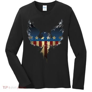 USA Eagle American Flag Grunge Women's Long Sleeve Shirt