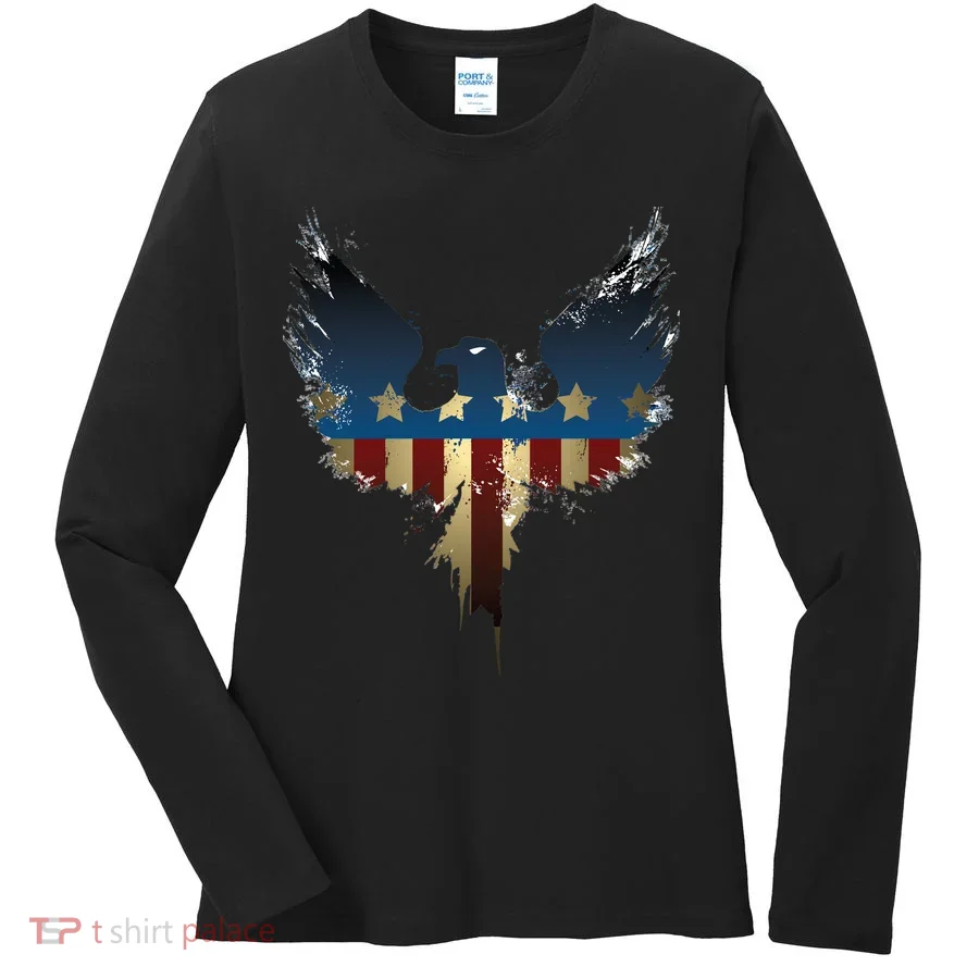 USA Eagle American Flag Grunge Women's Long Sleeve Shirt