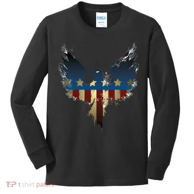 USA Eagle American Flag Grunge Kids Long Sleeve Shirt