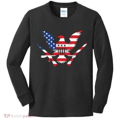 USA Eagle Gun Emblem Kids Long Sleeve Shirt
