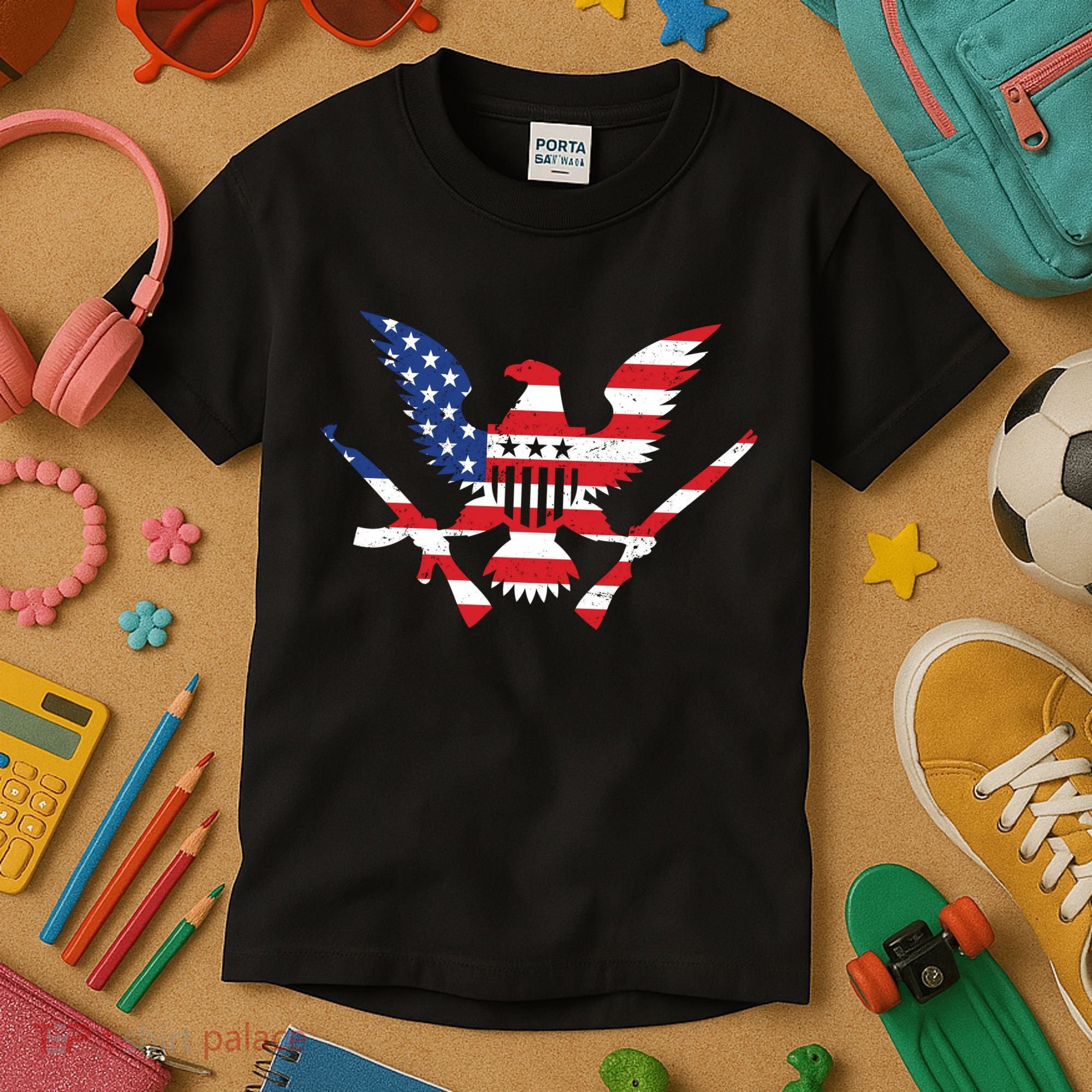 USA Eagle Gun Emblem Kids T-Shirt