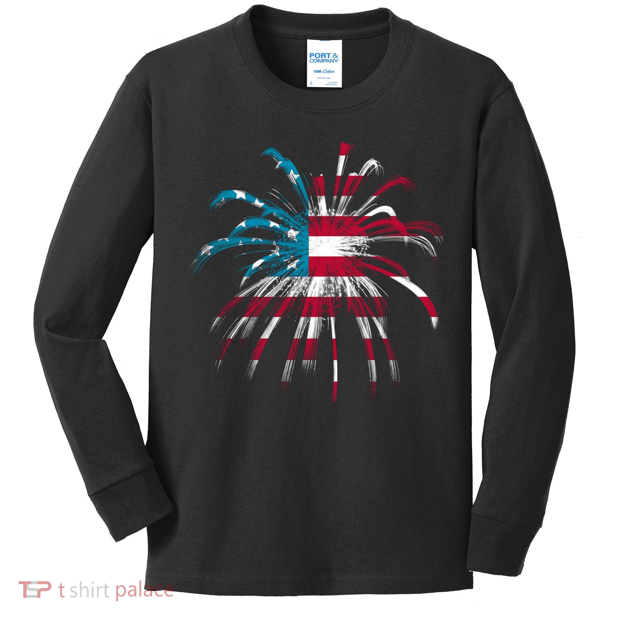 Usa Firework 4th Of July Kids Long Sleeve Shirt