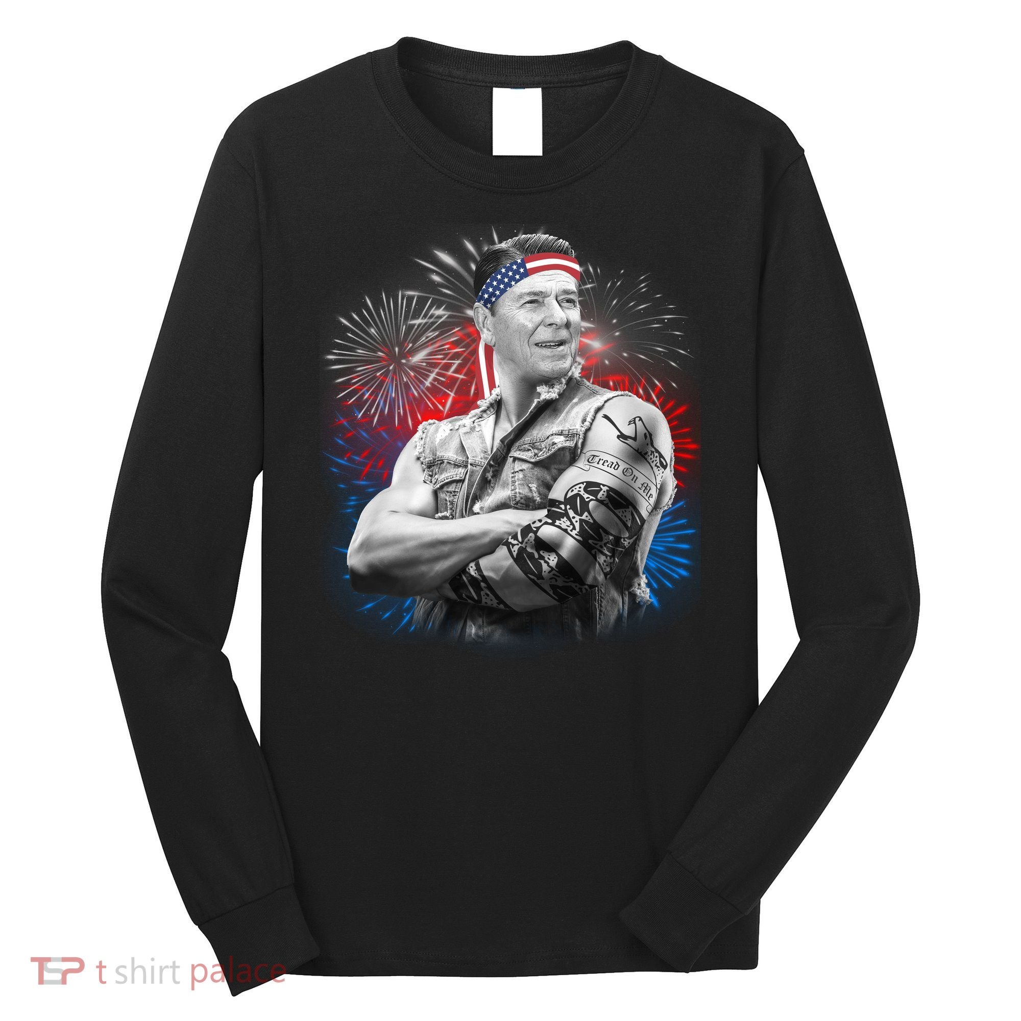 USA Fireworks Patriotic Ronald Reagan  Long Sleeve Shirt